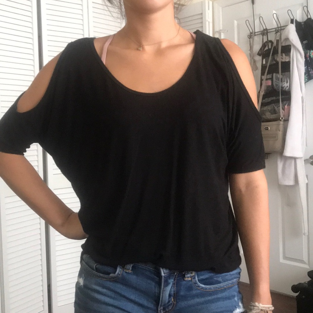 Open shoulder black top